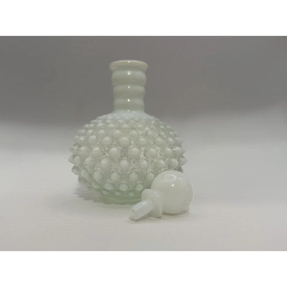 Vintage White Opalescent Hobnail Glass Perfume Decanter Bottle With Stopper